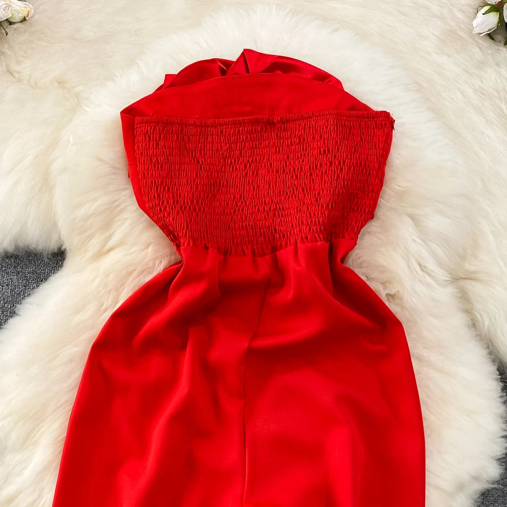 Elegant Floral Off Shoulder Top Jumpsuit with Vintage High Waist Casual Wide Leg Pants Fashion Summer Women Playsuit