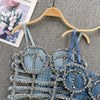 Streetwear Diamonds Denim Vest Female Bra Sleeveless Backless Sexy Summer Tank Tops For Women Camisole y2k Crop Top 2025