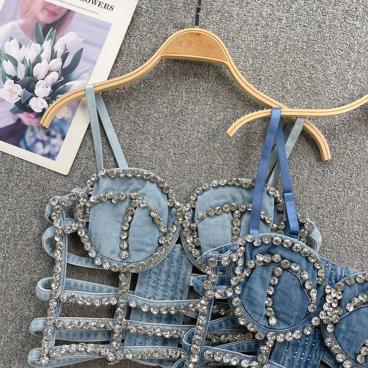 Streetwear Diamonds Denim Vest Female Bra Sleeveless Backless Sexy Summer Tank Tops For Women Camisole y2k Crop Top 2025