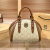 Khaki Retro Leather Women's Handbag Fashion Geometric Floral Girls Shoulder Bag Hundred Splicing Color Collision Girls Crossbody