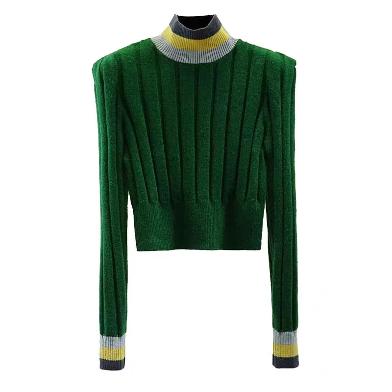 2024 Autumn Winter Turtleneck Striped Sweater Women Korean Style Womens Clothes Long Sleeve Knitted Crop Top Pullover Pull Femme