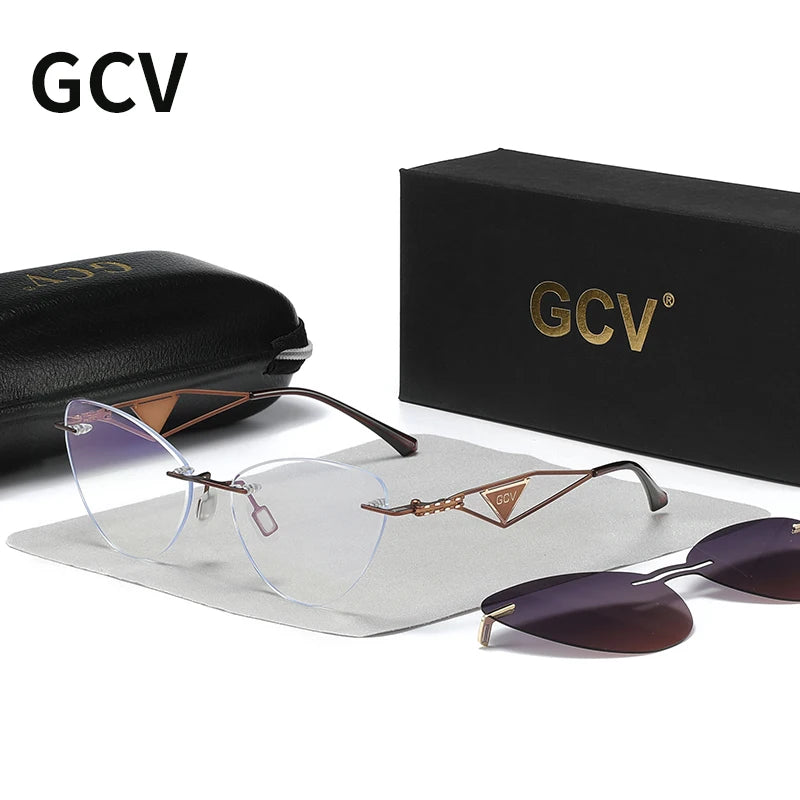 GCV Brand new Women 2 In 1 Polarized Sunglasses Anti blue light glasses butterfly frame multifunctional Medical applicability