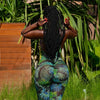 Floral Print Summer Skinny Capris Pants Jumpsuits Women Sexy Sleeveless Lace Up Halter Backless Ruched Peach Hips Slim Rompers