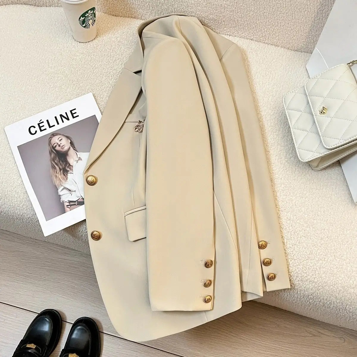 Suit jacket female 2024 early autumn new solid color high-grade feeling slim Joker casual fashion temperament slim top.