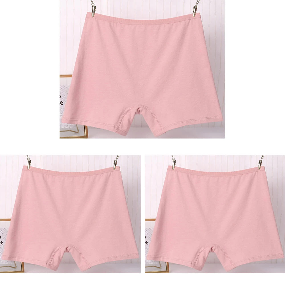 3pcs Cotton Women Panties Lady Plus Size Boxer Underwear High Waist Briefs Solid Color Female Shorts Safety Panty