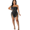 Rompers Women One Piece Elegant Splice Denim Jumpsuits Sexy Slim Fit Strapless Sleeveless Short Pants Sheath Playsuits