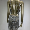 Sparkling Rhinestone Sexy Halter Backless Two-Pieces Set Birthday Evening Party Celebrate Stage Costume Nightclub Gown Dress