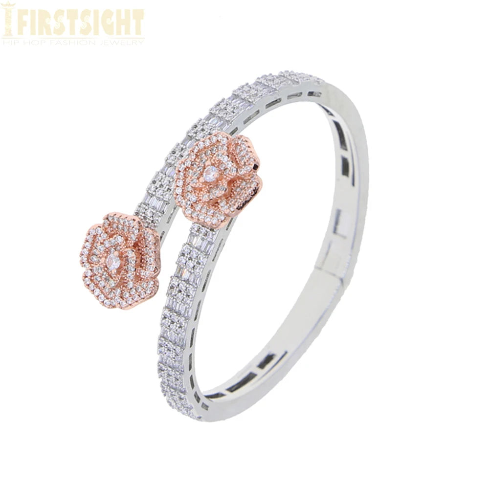 2025 New Iced Out Bling Opened Heart Flower Charm Bracelet AAA CZ Zircon Butterfly Bangle For Men Women Hip Hop Luxury Jewelry