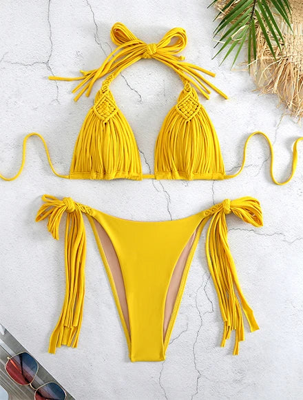 2025 New Sexy Burgundy Bikini Set with Gold Detail- Bandeau Top with High-Cut Bottoms, Perfect for Summer Beach and Pool Parties