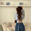 Gidyq Korean Bandage Shirt Women Fashion Backless Sexy Blouse Office Ladies Casual Slim Chic Turn Down Collar Long Sleeve Tops