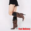 GIGIFOX Knee High Fold Over Boots For Women Stiletto High Heels Pointed Toe Back Zipper Shoes Adjustable Buckle Mid-calf Boots