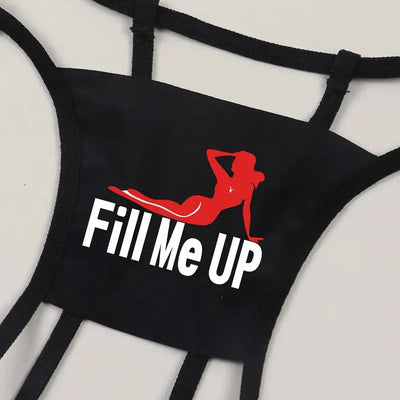 Sexy Silhouette Slogan Print Lingerie Seductive Women's Underwear Thongs Super Hot G-string Thin Strap Low Waist Elastic T-back