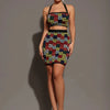 Women 2025 New Sexy Backless Halter Jacquard Two Piece Mini Skirt Bandage Set Celebrity Designer Evening Party Women's Set