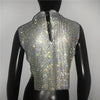 Sexy Rhinestone Backless Party Crop Top Women Glitter Turtleneck TShirt Adjustable Metal Chain Summer Nightculb Diamond Tank Top