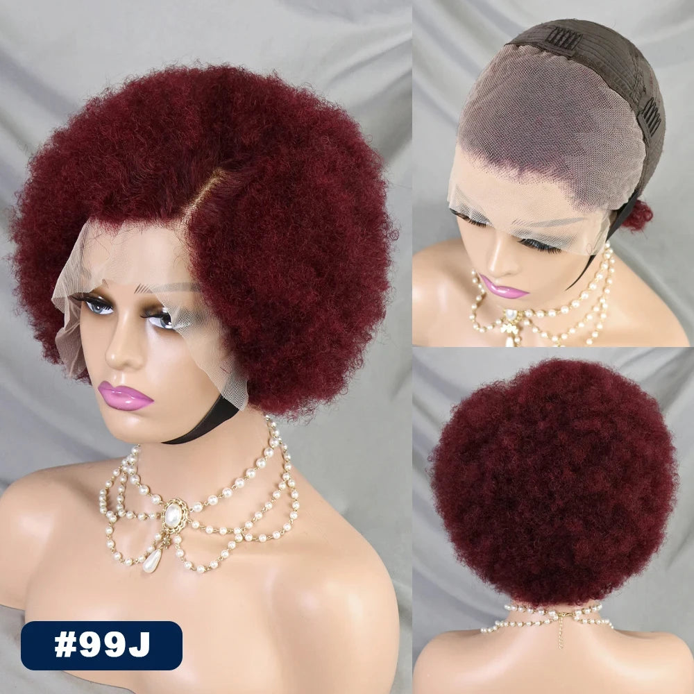MALAIKA Kinky Curly Short Lace Front Wig Afro Bob Human Hair Natural Hairline 13X4 Lace Frontal Glueless Human Hair Wigs