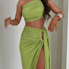 Ladies Spring 2 Pieces Sleeveless Backless Strap Spit Crop Top Side Slit Slim Fit Maxi Skirt Set Women Evening Party Clubwear