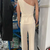 2 Piece Sets Women Outfit Sexy One Shoulder Ruched Top & Casual Straight Leg Pants Suits for Female Spring 2024 Fashion New
