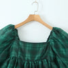 2024 Sweet Green Gingham Plaid Organza Ball Gown Dress Puff Sleeve Retro Women Swing Short Princess Robe Fairy Cake Vestidos
