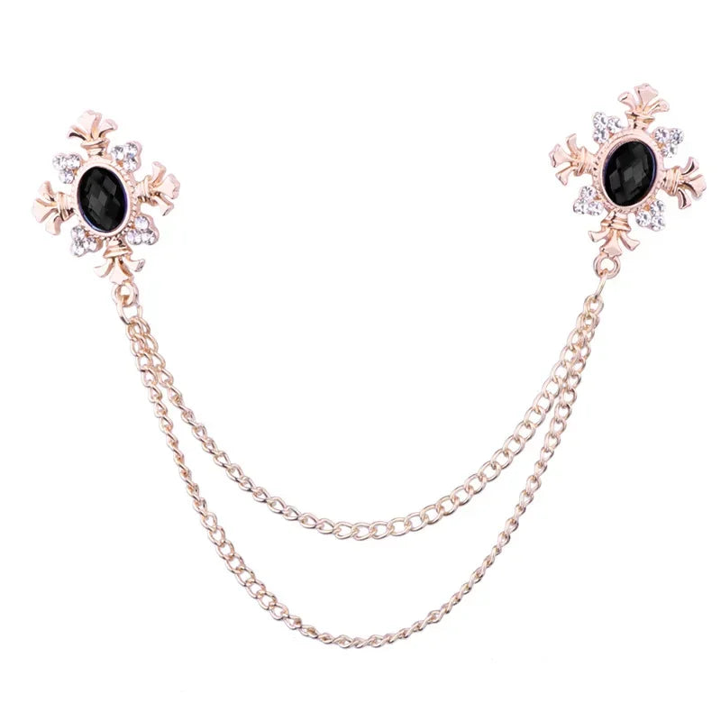 Fashion Tassel Crystal Cross Chain Brooch Women's Shirt Collar Pins and Brooches Personality Lapel Pin Buckle Women Accessories