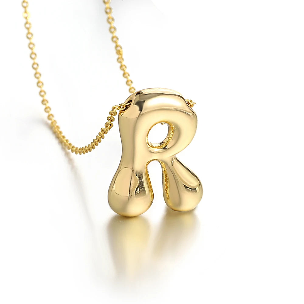 Greatera Gold Color Chunky Balloon Bubble Initial Letter Pendant Choker Necklaces for Women Custom Personalized Jewelry