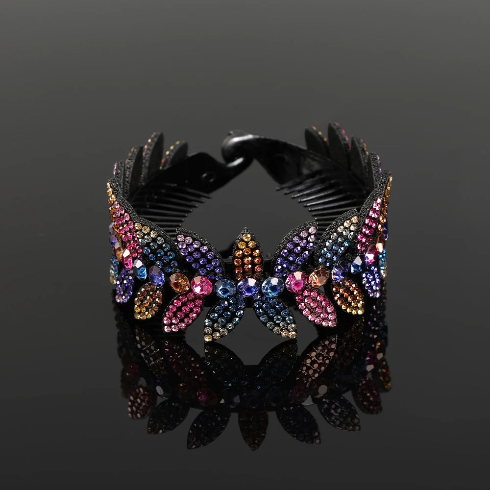 Fashion Crystal Rhinestone Hairpin Bun Hair Claw Clips Ponytail Buckle Flower Hair Clip Wedding Barrettes Valentine's Day Gift