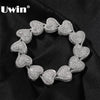 UWIN Jumbo Iced Out Heart Bracelet for Women Paved Setting Cubic Zirconia Bangle for Men Hip Hop Jewelry for Gift