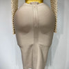 Women Sexy Long Sleeve Mesh Pearl Top Celebrity Midi Women Bandage Set 2025 Designer Evening Party Luxury Birthday Two Piece Set