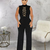 Znaiml Office Lady Jumpsuit High Waist Elegant Black One Pieces Chain Short Sleeve Straight Wide Leg Romper Birthday Overalls