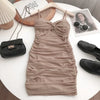 Dresses Women Sexy Club Shirring Design Summer Leisure Lady Mini  Straps Dress