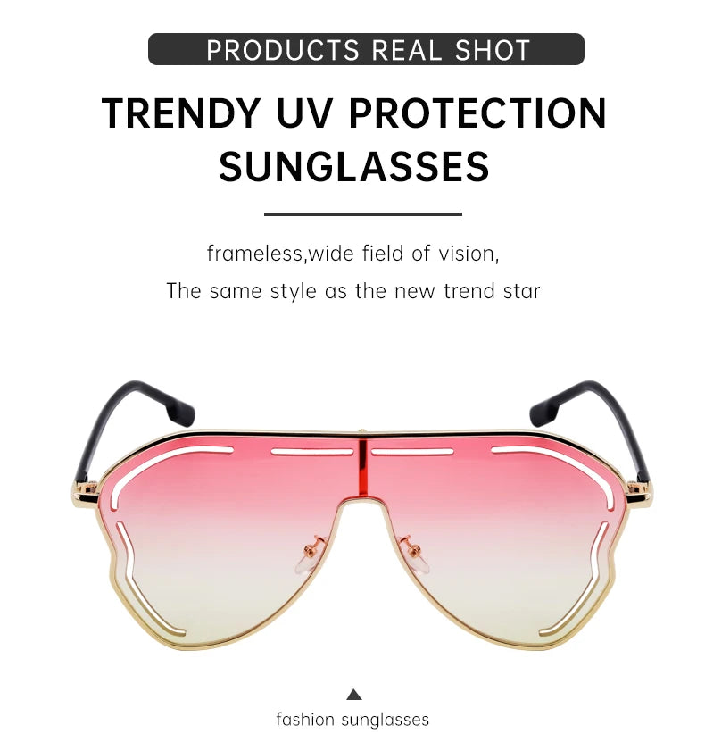 Oversized Hollow One-Piece Sunglasses Women Big Frame 2024 Luxury Brand Special-Shaped Sun Glasses For Ladies Eyewear Shades
