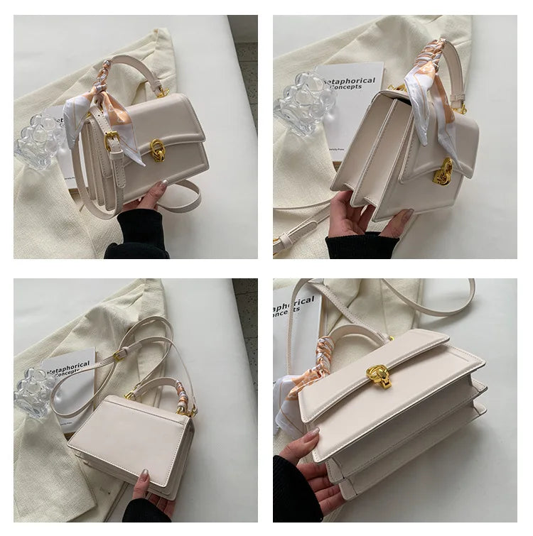 Bow Decor Lightweight Flap Bag, Business Casual Mini Women's Shoulder Bag Skinny Scarf Decor Square Bag For Teen Girls Women