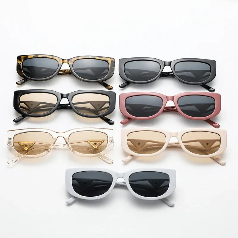 New Small Frame Cat Eye Sunglasses Women Personality Hollow Triangle Sun Glasses Men Trendy Retro Oval Gafas De Sol Mujer