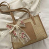 Trendy Lightweight Casual Bow Decor Straw Bag Hollow Out Knitted Flower Tote Bag Large Capacity Shoulder Bag For Teen Girl Women
