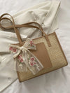 Trendy Lightweight Casual Bow Decor Straw Bag Hollow Out Knitted Flower Tote Bag Large Capacity Shoulder Bag For Teen Girl Women