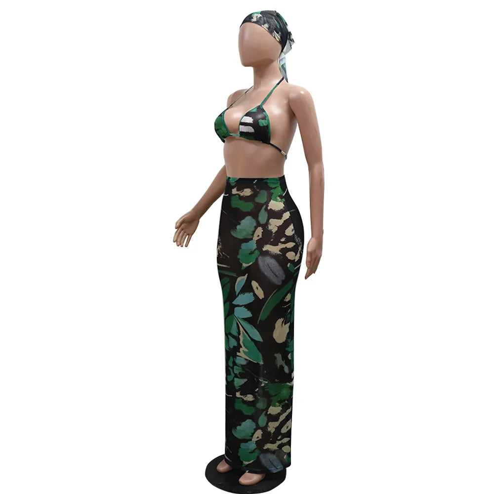 Cover Up Skirt Swimsuit Women Strapless Tank Crop Tops And Patchwork Skirt Fashion Pleated Beach Swimwear Bikini 2024 Summer