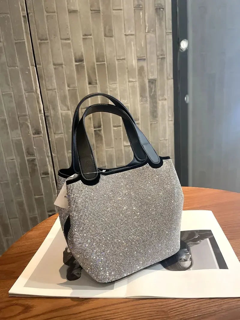 Luxury Crystal Shiny Rhinestone Diamond Bucket Bag Female Bling Evening Bag Lady Purse Women's Handbag Shoulder Messenger Bag
