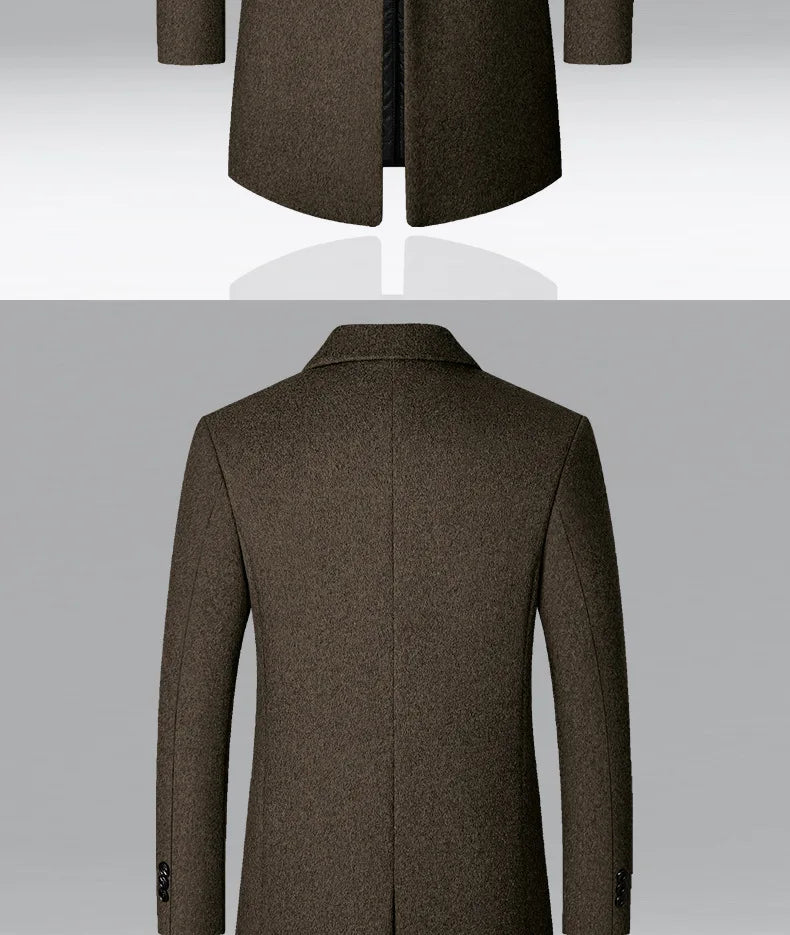 BROWON Brand Trench Coat Men Autumn and Winter New Solid Color Long Woolen Coat for Men Business Casual Windbreaker Men Clothing