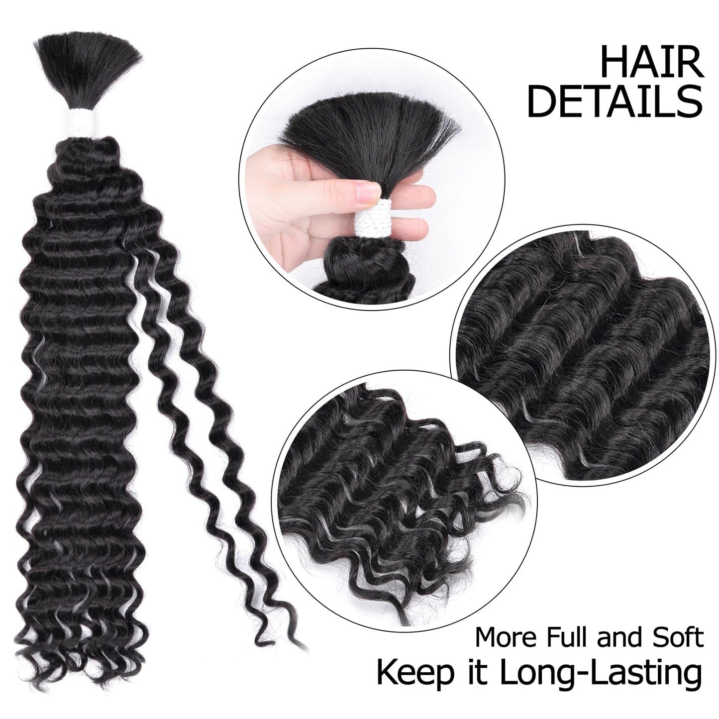 Synthetic Bulk hair for Braiding Wet and Wavy Micro Braiding No Weft Faux Deep Wave Braiding Hair Extensions for Box Boho Braids