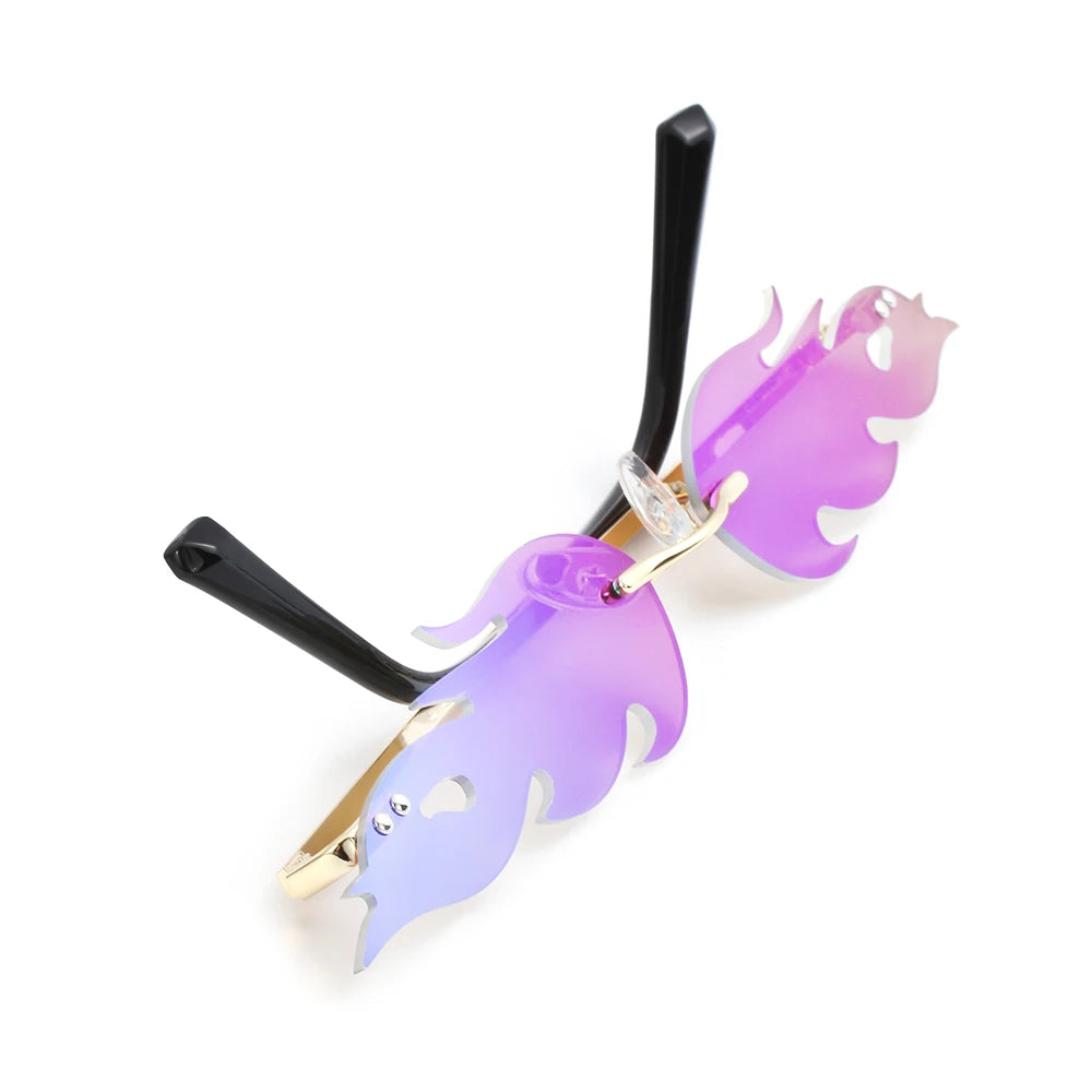 Fashion Fire Flame Sunglasses Women Men Rimless Wave Sun Glasses UV 400 Eyewear Luxury Trending Narrow Sunglasses