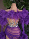 White Purple Women Sexy Strapless Mesh Ruffles 2 Pieces Bodycon Mini Dress See Through Celebrate Nightclub Party Birthday Wear