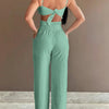 2024 Summer Fashion White Jumpsuit Women Floral Pattern Shirred Hollow Out Casual Asymmetrical Neck Pocket Backless Jumpsuits