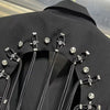 VGH Minimalist Patchwork Drawstring Solid Blazers For Women Notched Collar Long Sleeve Backless Hollow Out Blazer Female Style