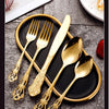 Golden Stainless Steel Cutlery Set Royal European Spoon Fork Complete Tableware Retro Design Dishwasher Safe Elegant Flatware