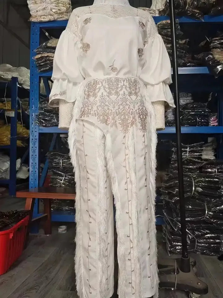 African Wedding Party Clothes for Women Autumn Elegant African Long Sleeve O-neck 2 Piece Top Long Pants Matching Sets Outfits