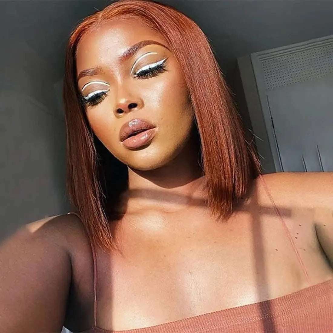 Reddish Brown Bob Wig Human Hair 13x4 Lace Front Wigs Human Hair Pre Plucked with Baby Hair Brazilian Virgin Human Hair