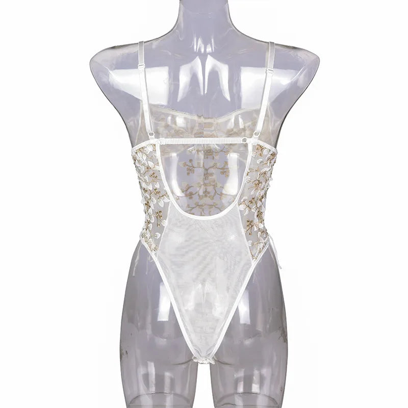 One-piece Backless Floral Embroidery Lace Bodysuit Women 13 Colors String Jumpsuit Lace Up Fancy Sexy Bodysuit Body Femme