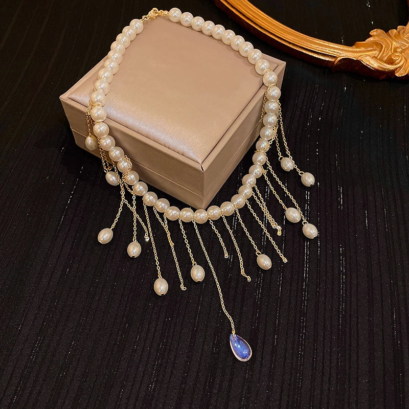Rhinestone Multi Layered Flower Fringe Necklaces for Women Occidental Exquisite Temperament Advanced Personality Luxury Jewelry