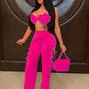 2022 Summer Women 2 Piece Set Floral Bra Tops and High Side Split Lace Up Wide Leg Pants Set Sweatsuit Tracksuit Outfits