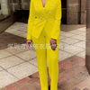 Women Pants Set Two Piece Sets Turn Down Collar White Blazer Elegant Coats Matching Sets Work High Waist Long Pants Suits