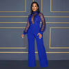Fashion Women's Clothing Hollow Long-sleeved Loose Wide Leg Jumpsuits Overall Pants Solid Color Sexy Lace